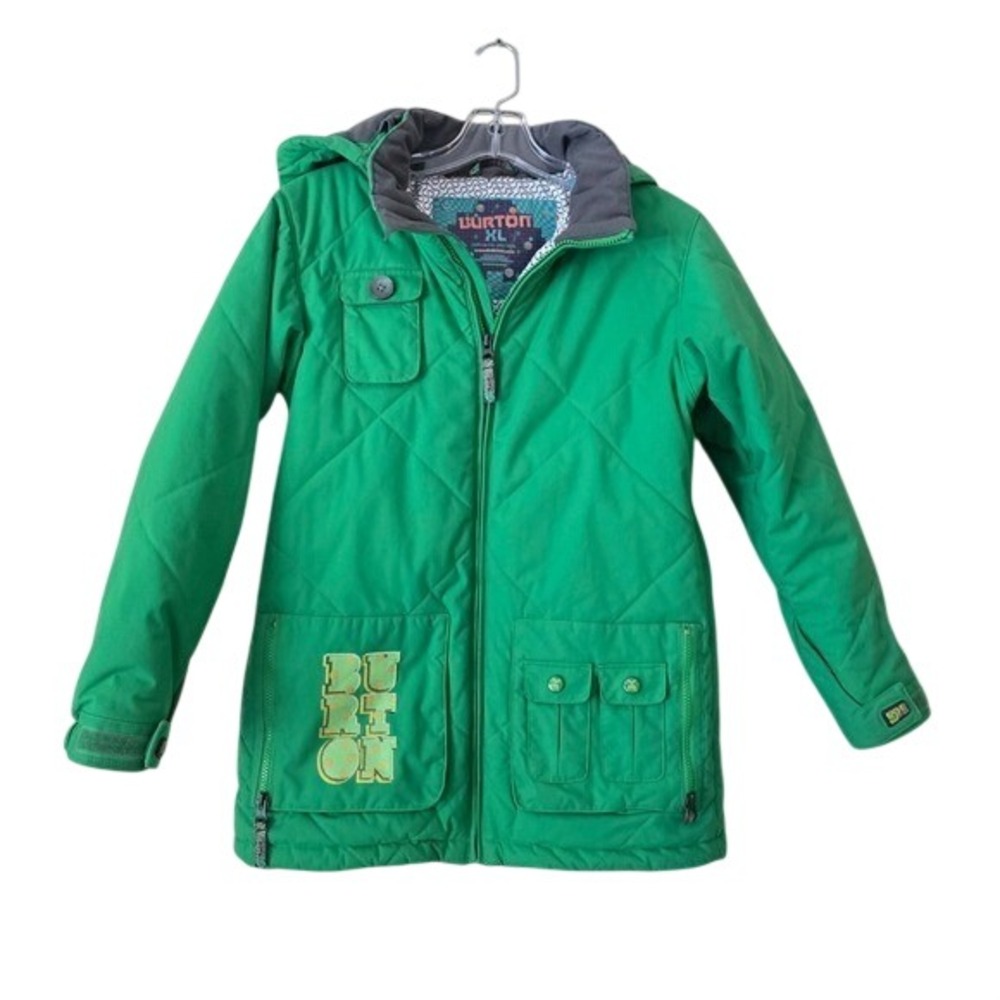 Burton Dryride Kids XL 14/16 Green Quilted Snowboard Jacket Hooded Full Zip